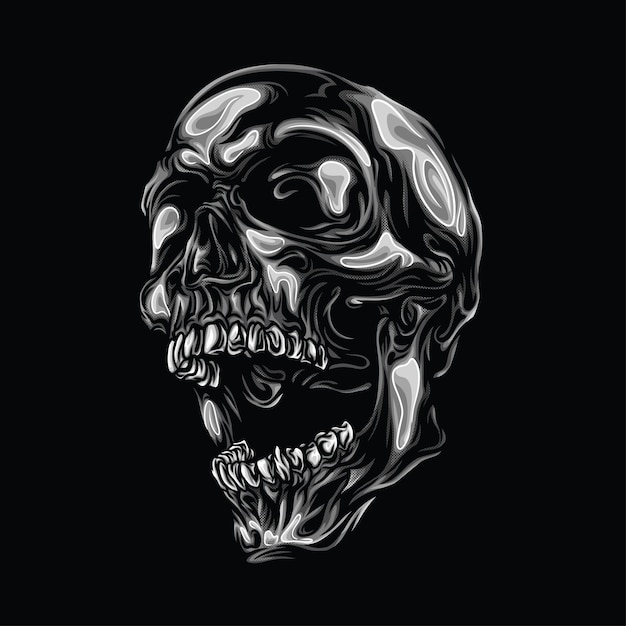 Grayscale Head Skeleton Illustration  Part Ten