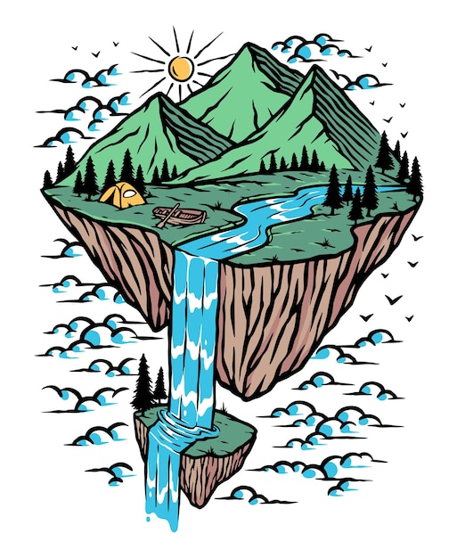 Great mountain view on the island illustration