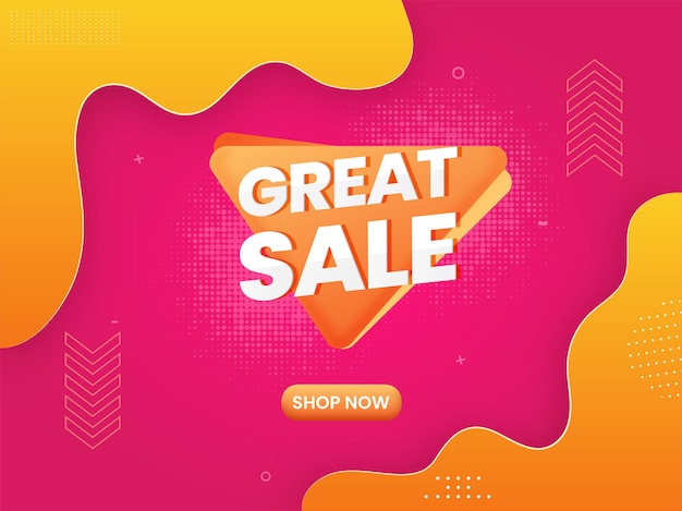 Great Sale Poster Or Banner Design In Yellow And Pink Color.