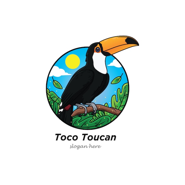 Great toucan bird cartoon bird with forest