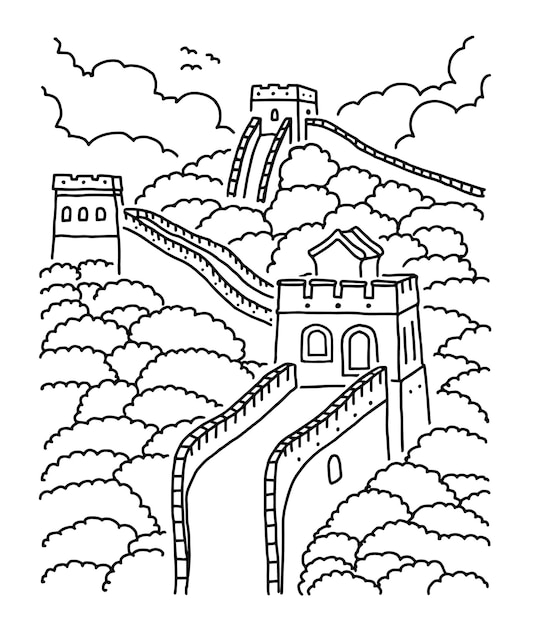 The great Wall of China Chinese landmark Hand draw vector illustration