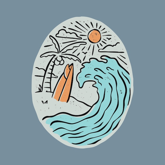 Great wave and surfboard graphic illustration vector art t-shirt design