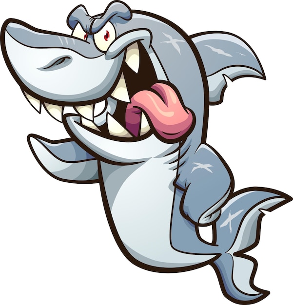 Great white shark with big smile cartoon isolated on white