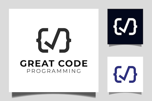 Greats code logo design with check ,correct, valid icon vector symbol for coding and programming logo template