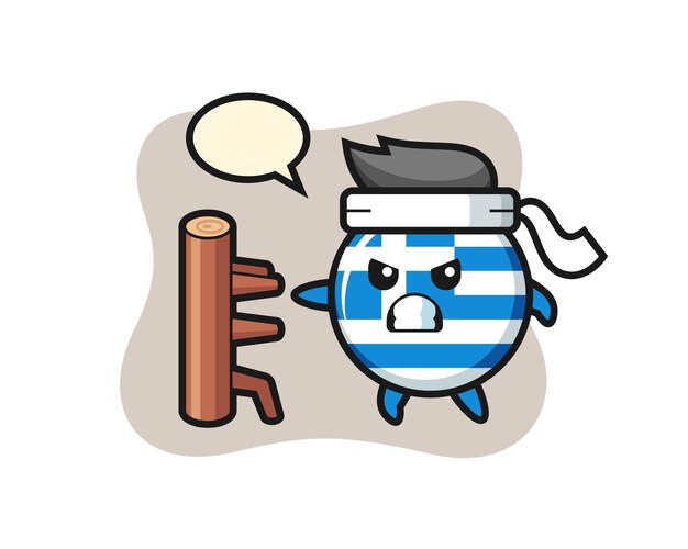 Greece flag badge cartoon illustration as a karate fighter , cute style design for t shirt, sticker, logo element