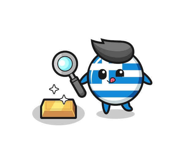 Greece flag character is checking the authenticity of the gold bullion