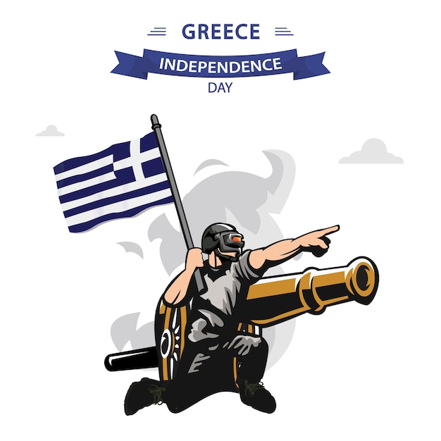 Greece Independence Day vector Flat Design Patriotic soldier carrying Greece Flag