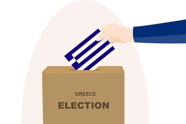 Greece vote concept man hand and ballot box election day Greece flag vector