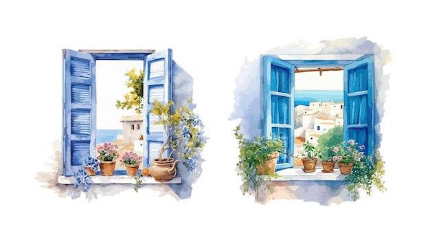 Greece in the window clipart isolated vector illustration