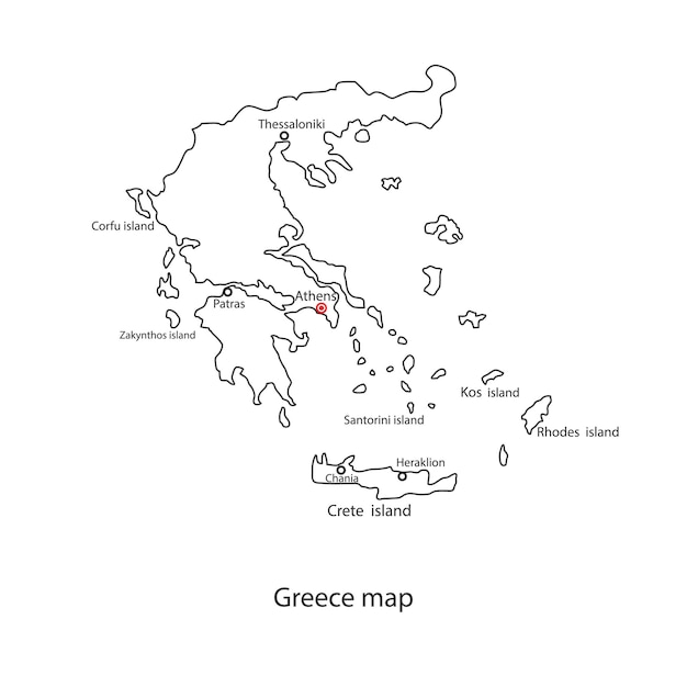 Greece world map country outline in black contour. Vector illustration.