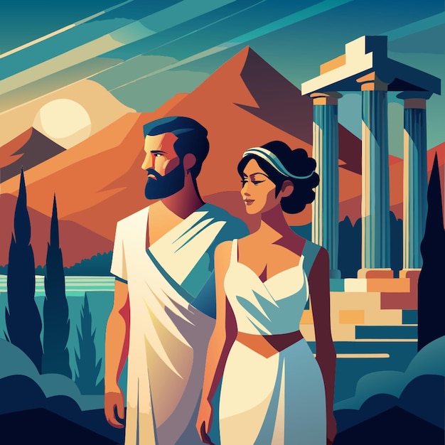 Vector a greek couple standing vector illustration flat 2