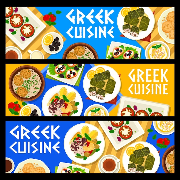 Greek cuisine vector banners food of Greece