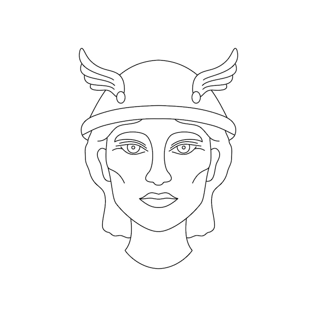 Greek god Hermes on  white background Icon in line art style