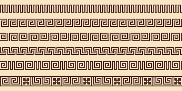 Greek key pattern seamless borders collection Decorative ancient meander