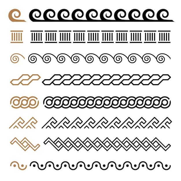 Greek motives vector symbols borders frames set Greek key elements collection