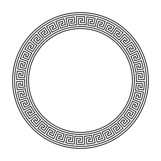 Greek ornament circle frame. Meander round pattern. Ancient Greek fret border. Geometric meandros