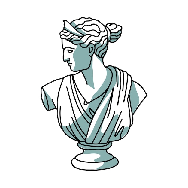 Greek sculpture of female profile modern linear art aesthetic contour with shadow vector linear illu