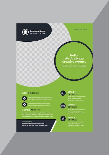 Vector green advertising creative company business flyer design template