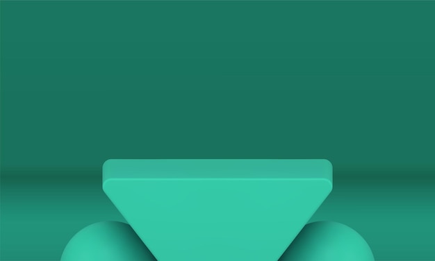 Green angular platform contest arena win celebration geometric stand foundation 3d design vector