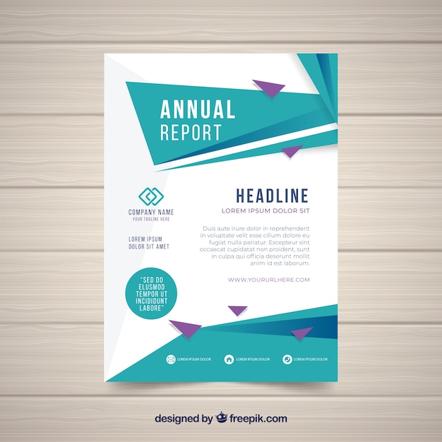 Green annual report cover with geometric shapes