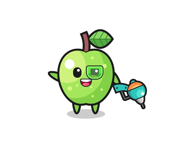 Green apple cartoon as future warrior mascot cute design