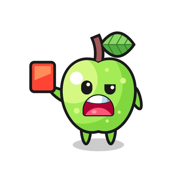 Green apple cute mascot as referee giving a red card