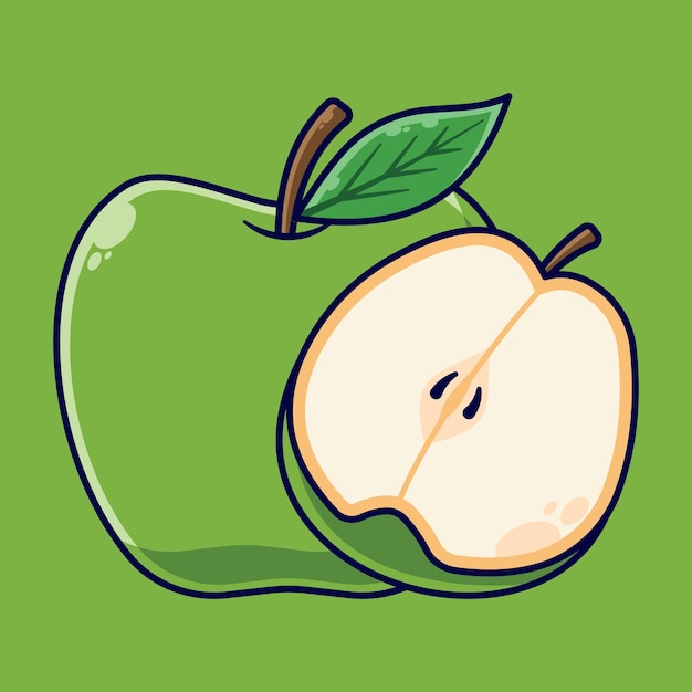 Green Apple Fruit Cartoon Vector Icon Illustration