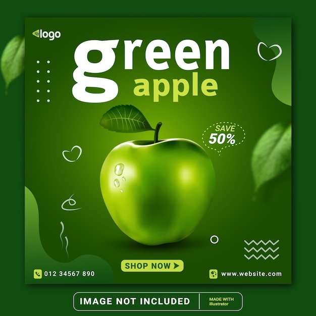 Green Apple Fruits social media Instagram post banner template or square flyer