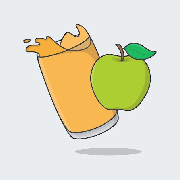 Green Apple Juice Cartoon Vector Illustration Apple Juice Flat Icon Outline