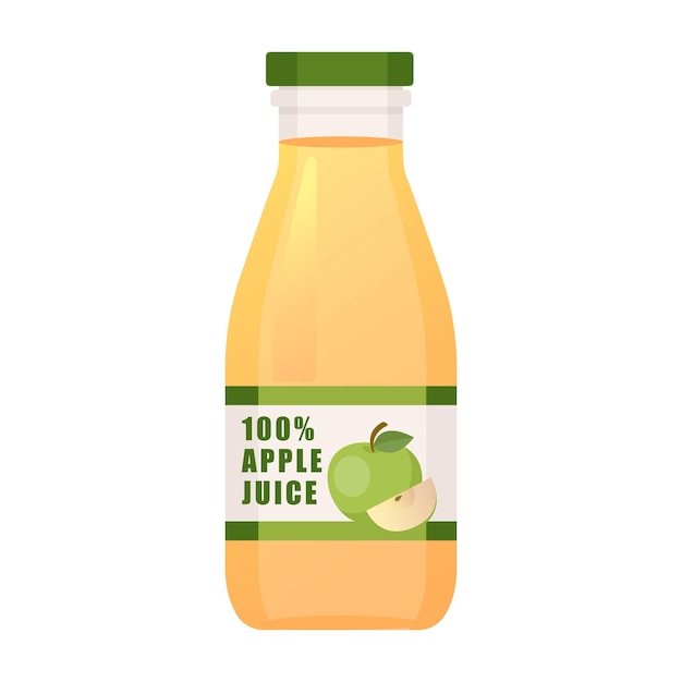 Green apple juice glass bottle cartoon vector illustration isolated object