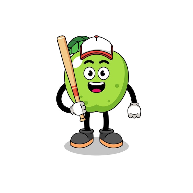 Green apple mascot cartoon as a baseball player character design