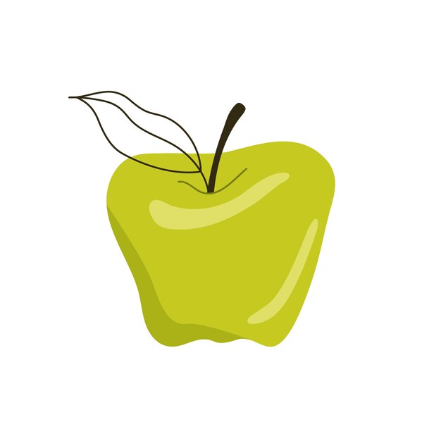 Green apple with outline leaf isolated