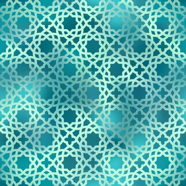 Vector green arabic style seamless pattern vector shiny gradient oriental ornament on green background