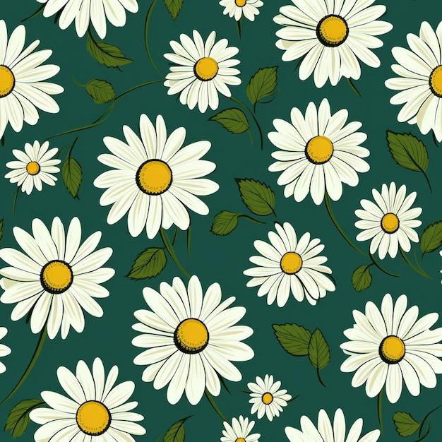 a green background with daisies and yellow dots