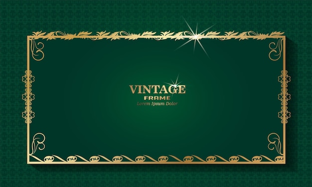 green background with gold pattern border frame, vintage and luxury vector design