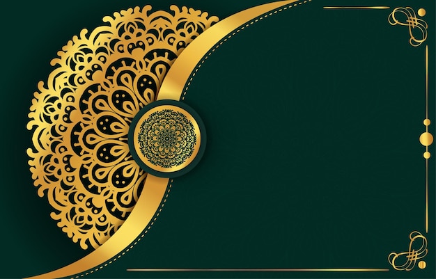 Green background with mandala gold ornament