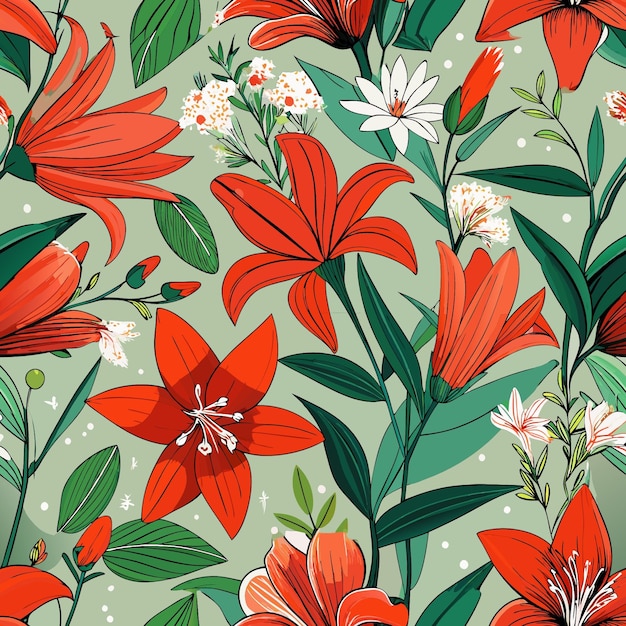 a green background with a pattern of flowers and snowflakes