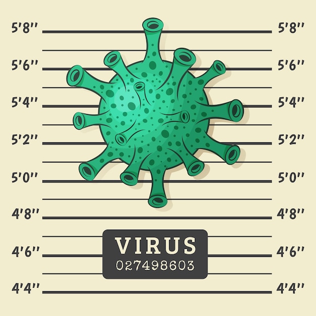 Green bacteria isolated with framed text numbers and lines Flat design Human virus bacteria germs microorganisms microbe drawn in cartoon style Vector Flat illustration