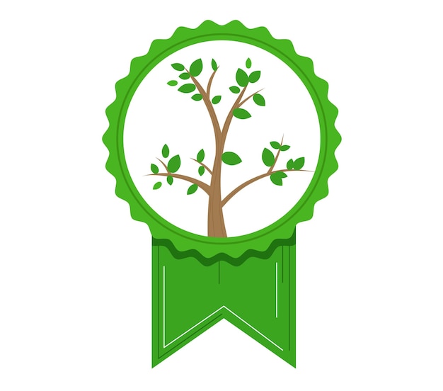 Vector green badge with tree vector illustration organic product label nature emblem design