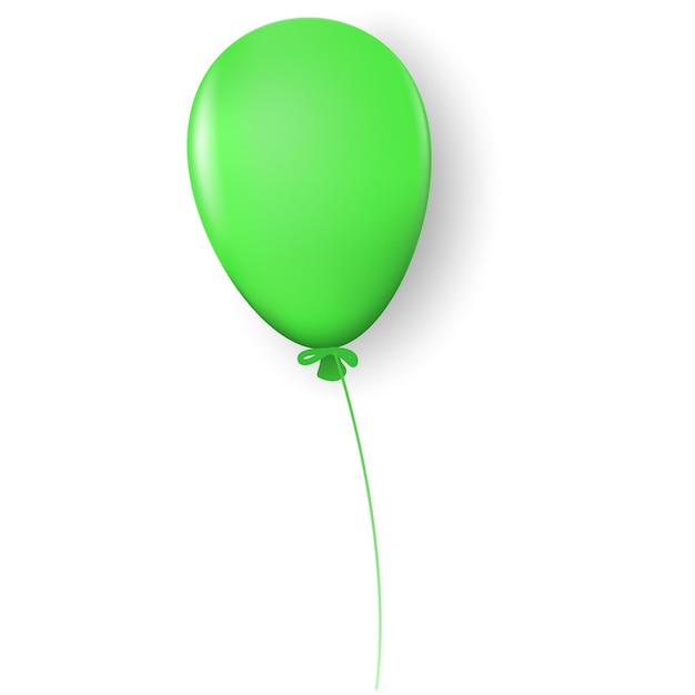 Green balloon with highlights and shadow on rope isolated on white background