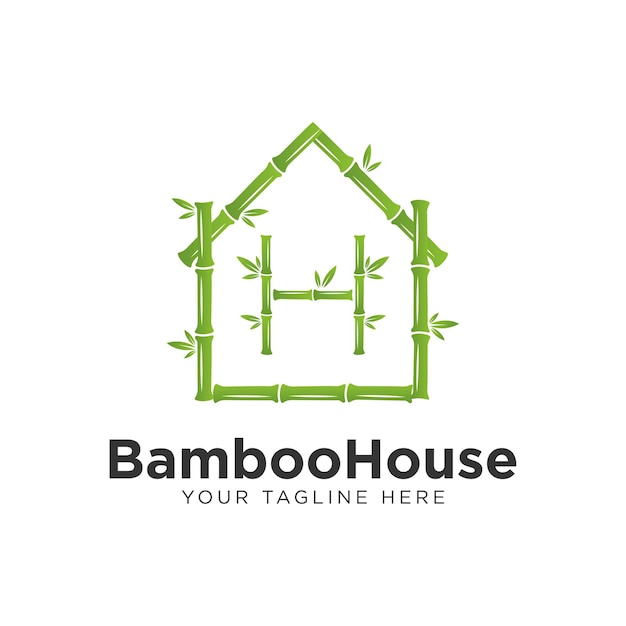 Green bamboo house logo design, with the letter H bamboo