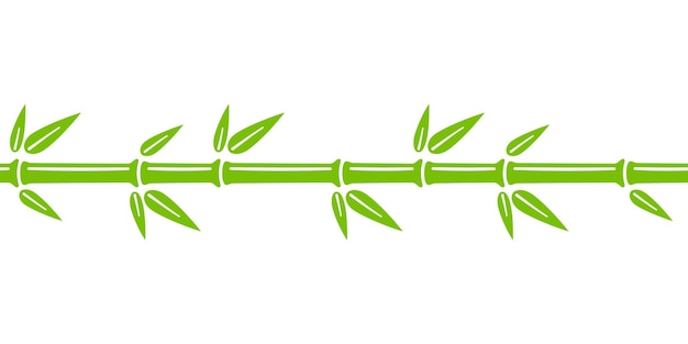 Green bamboo trunk seamless line Bamboo branch border with leaves Vector illustration isolated in flat style on white background