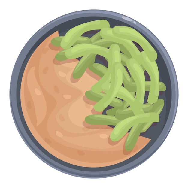 Vector green beans dish with peanut sauce in bowl top view