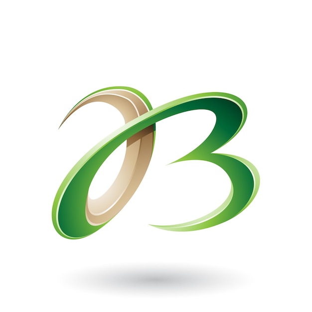 Green and Beige 3d Curly Letters A and B Vector Illustration