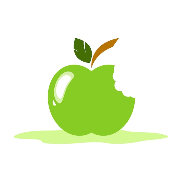 Green bitten apple with leaf vector illustration