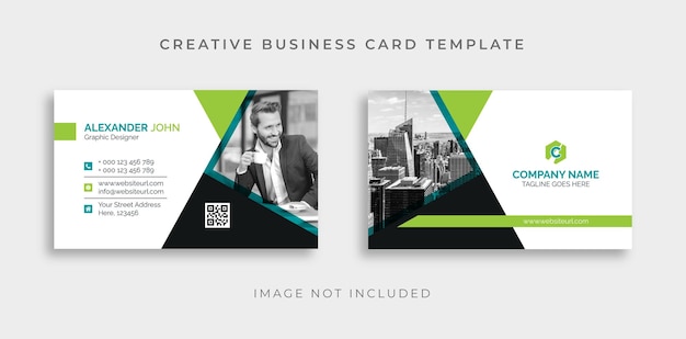 Green and black creative business card template Premium Vector