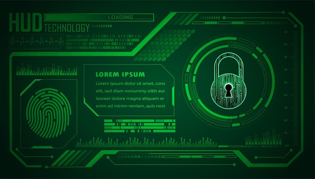 A green and black cyber lock with the word technology on it.