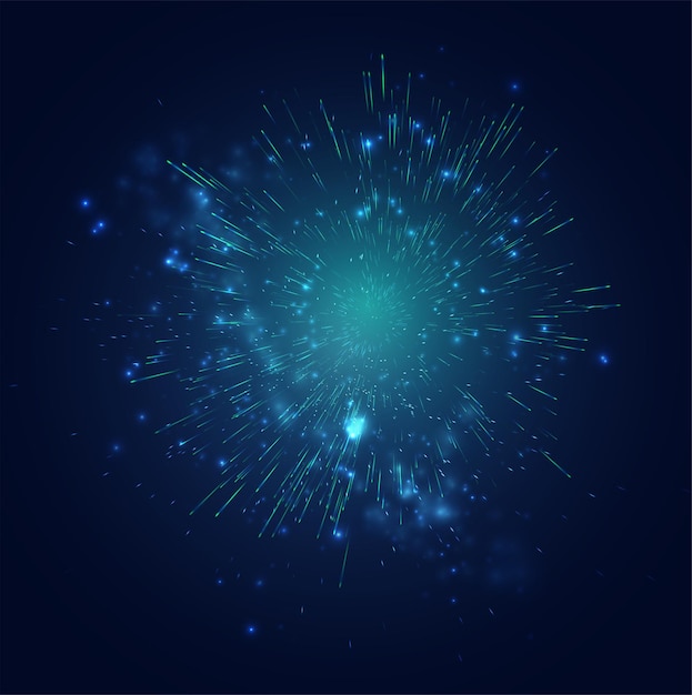 Green and blue fireworks in the night sky, festive vector set of sparks and moods