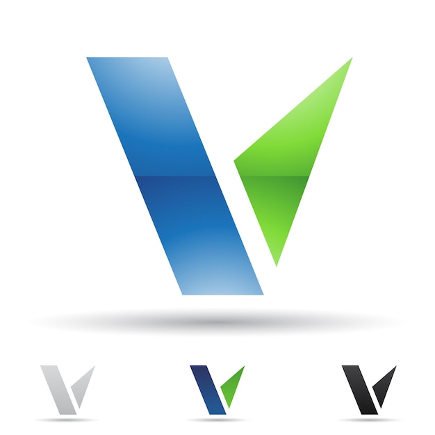 Green and Blue Glossy Abstract Logo Icon of Letter V with Rectangular and Triangular Shapes