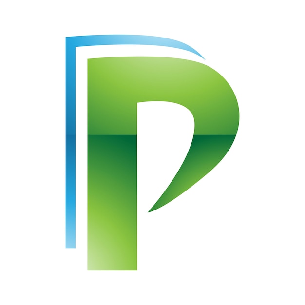 Vector green and blue glossy layered letter p icon